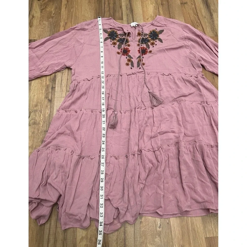 Hailey & Co Mauve Pink‎ Embroidered Boho Tiered Dress Long Sleeve 1X - Picture 6 of 7